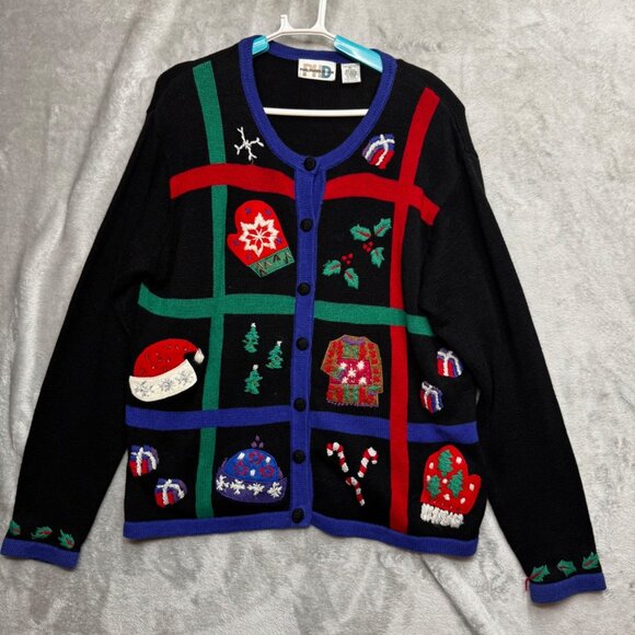 Paul Harris Cardigan Sweater XL Design Black Festive Patterns  Xmas Themed - Picture 4 of 14
